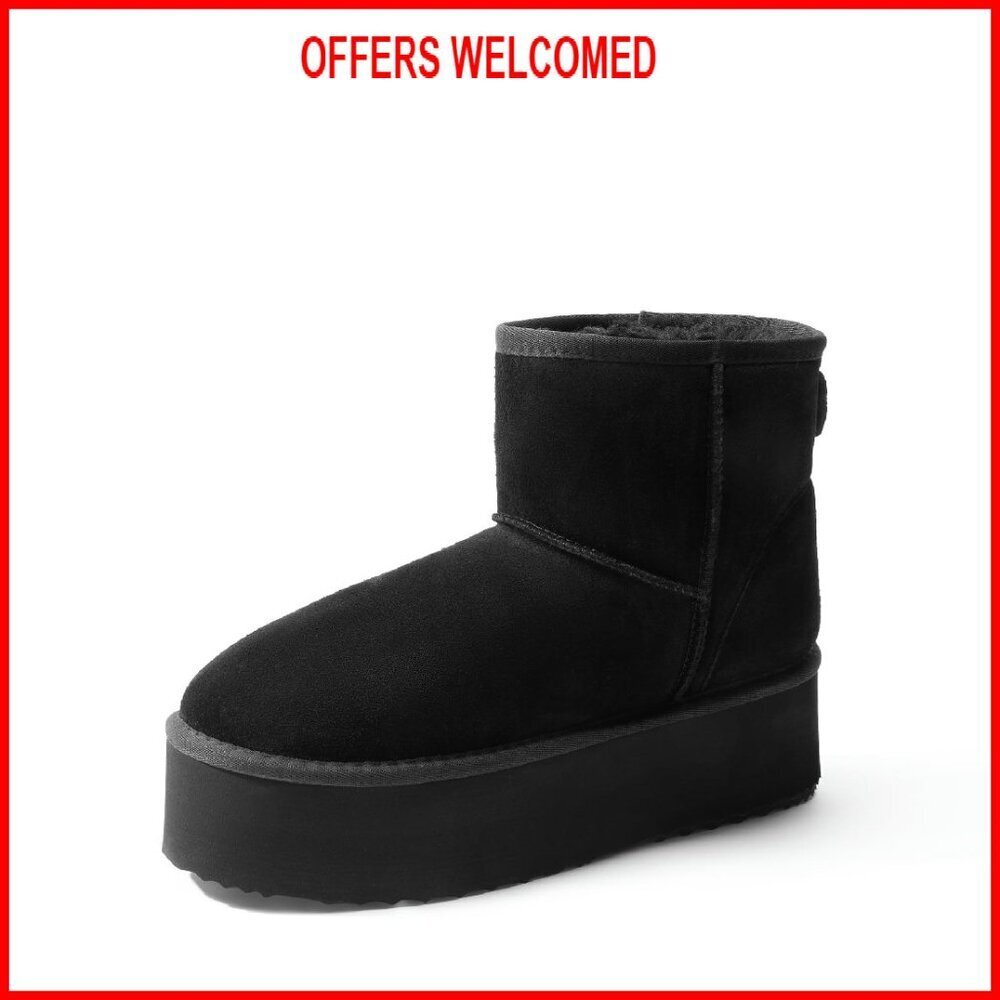 Genuine Suede Platform Ankle Boots with Faux Fur Lining & Memory Foam